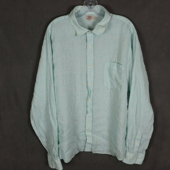 Faherty Shirt Mens XXL Turquoise Blue Laguna Linen Long Sleeve Button Up Preppy - Picture 1 of 13